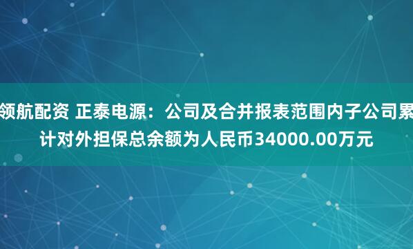 领航配资 正泰电源：公司及合并报表范围内子公司累计对外担保总余额为人民币34000.00万元